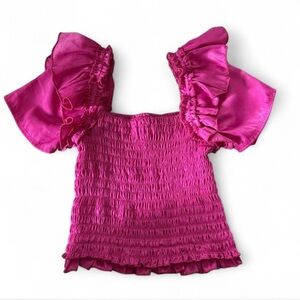 Girls Pink Ruffled Off-Shoulder Top